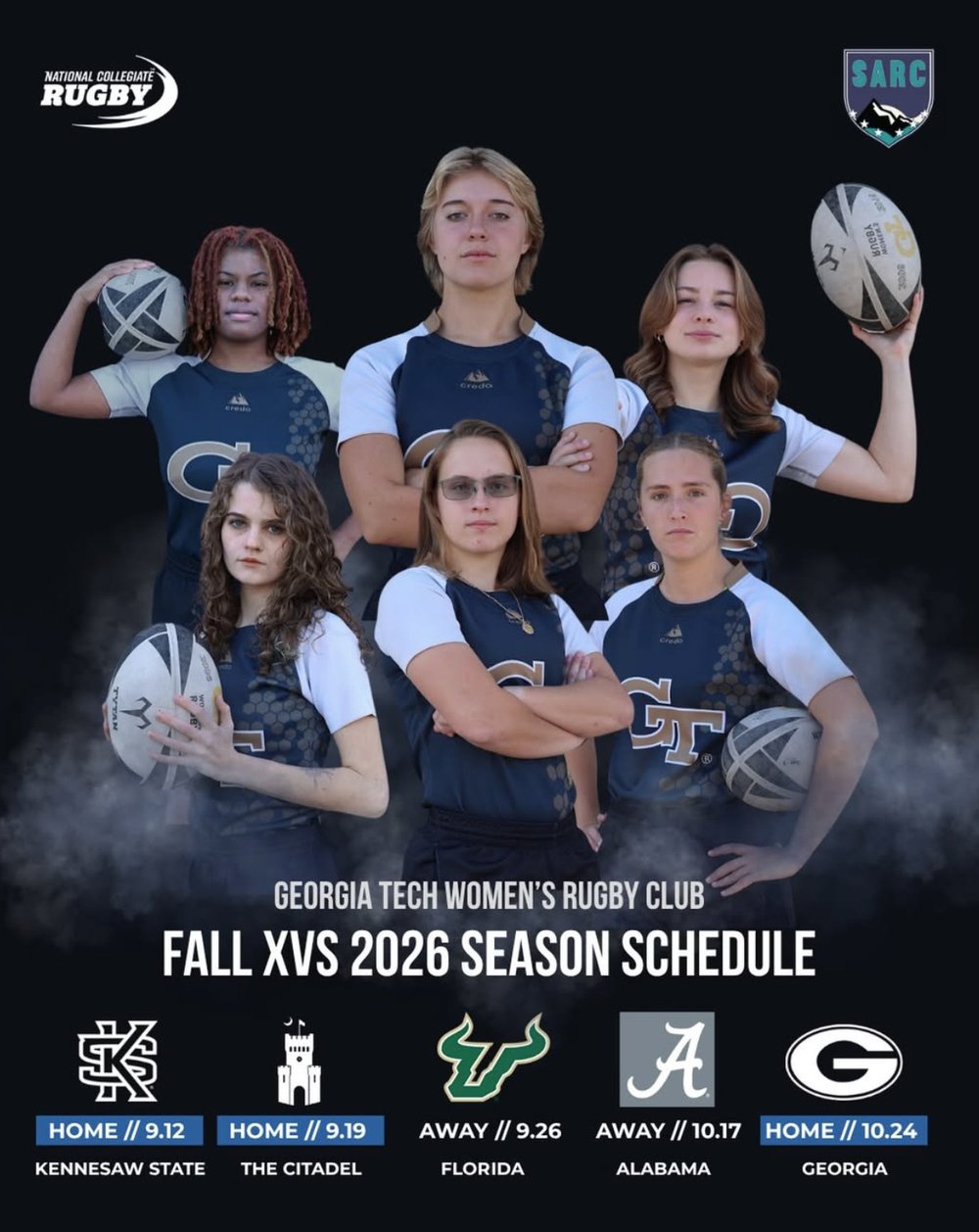 Georgia Tech Women published a five-match fall slate. Graphic: @gtwrfc