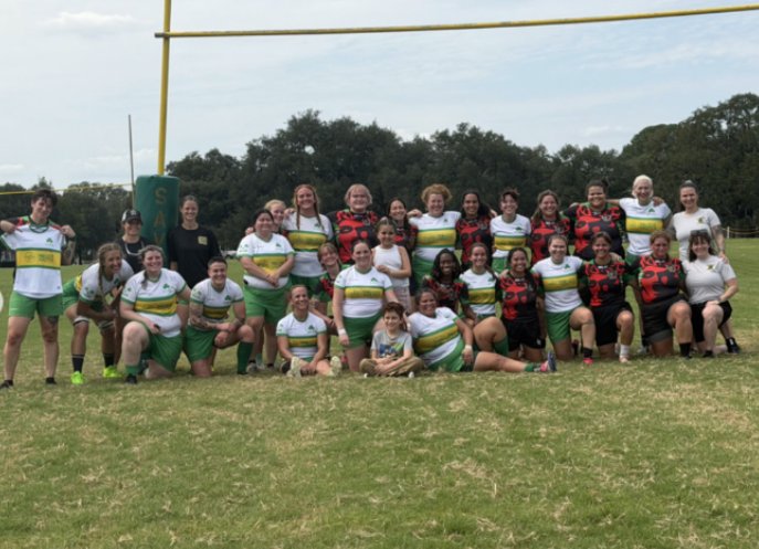 The Savannah Shamrocks and the Augusta Furies together after the women's opener at Daffin Park, Saturday, September 19. Photo: Savannah Shamrocks RFC
